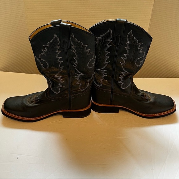 SMOKEY MOUNTAIN Black Blue Western Cowboy Boots Decorative Stitching Size 4 - Picture 2 of 7